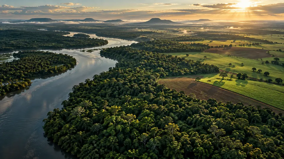 Paraguayan forest, river and productive landscape